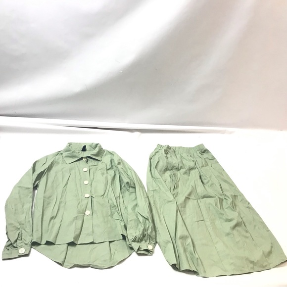 Dazy Womens Top Maxi Skirt 2 Piece Set Size M Flare Button Down Green Collared - Picture 7 of 7
